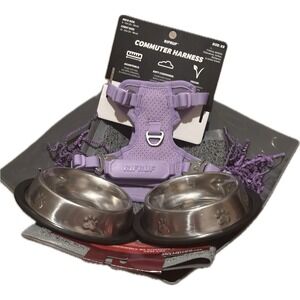 RIFRUF Commuter Dog Harness XS Purple - Puppy Starter Kit with Bowls & Mat